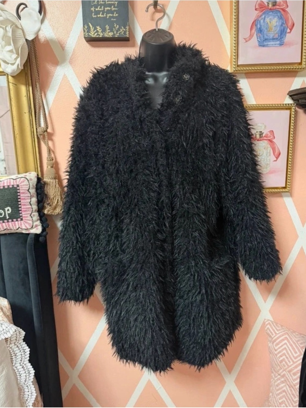 lola Black Faux Fur Teddy Jacket